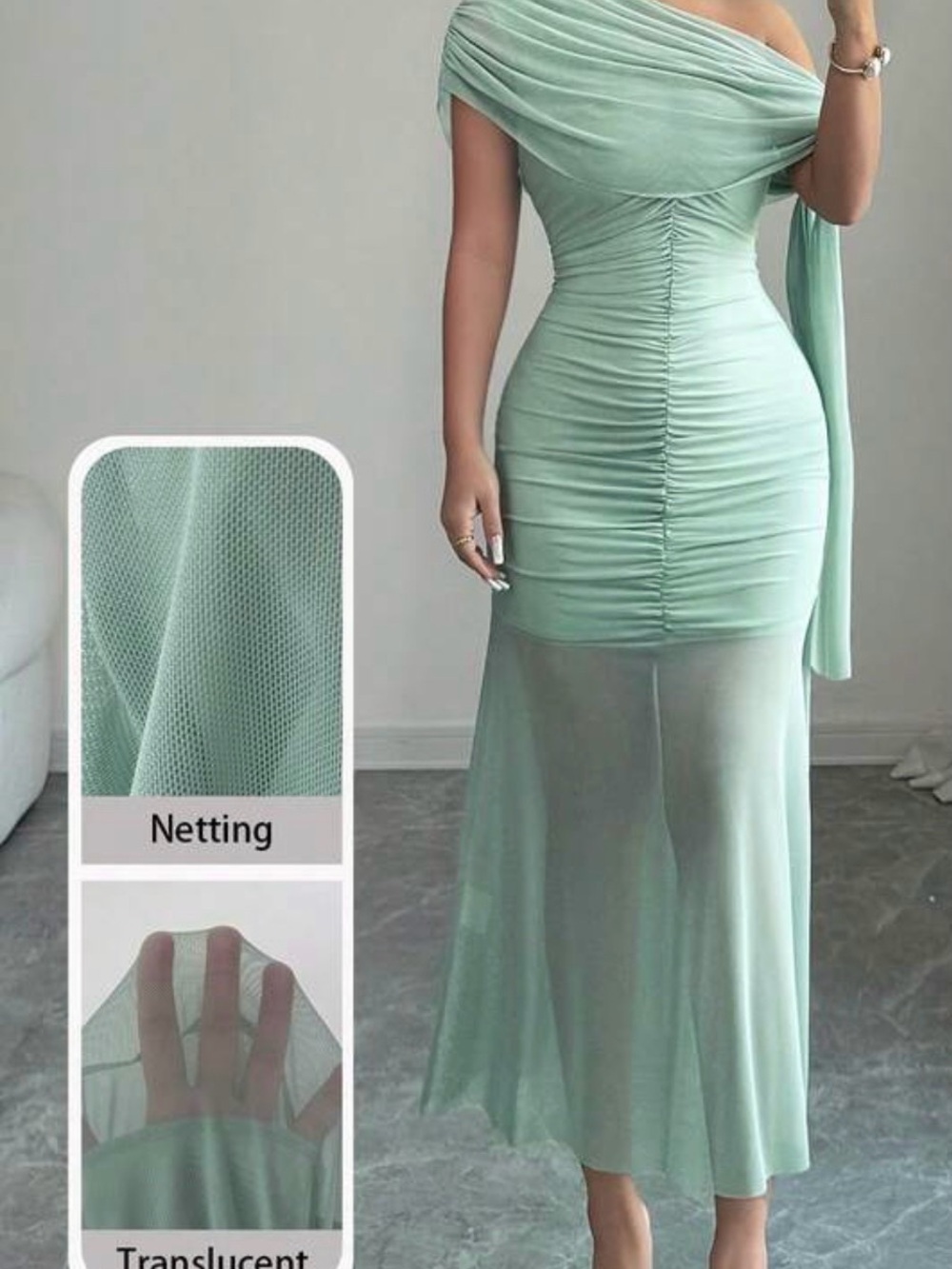 Ruched Sage Green Women’s Dress